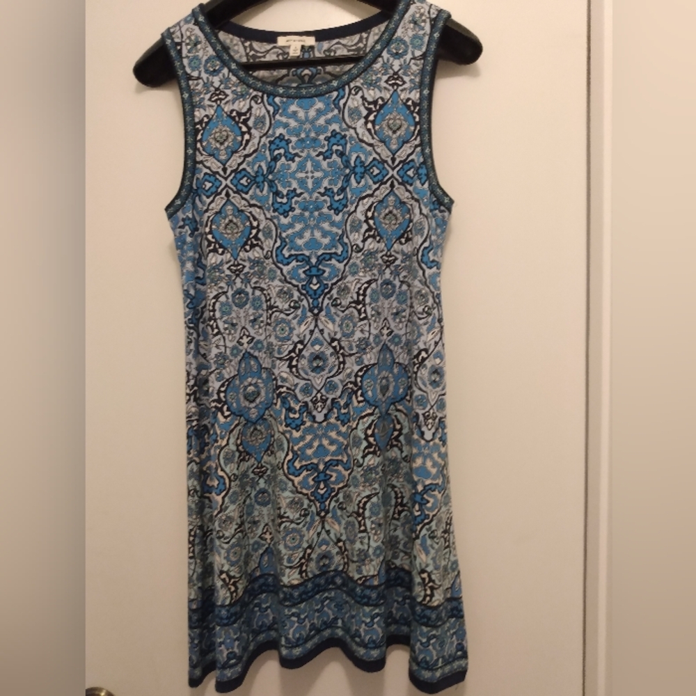 Blue Patterned Sleeveless Dress,Comfy,Stretch,Max studio. Small, Medium 8 Blue